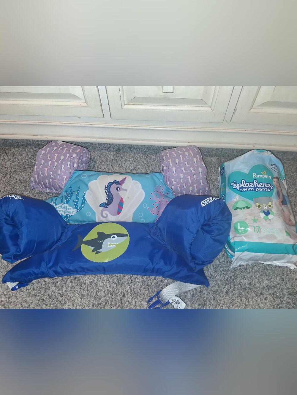 Kids Inflatable Swim Trainers, Unicorn & Shatk, Pampers Swim Diapers